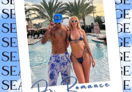 An event poster featuring two people by a pool, promoting "Sea Scape Mirage" at Garden District Hotel on September 13th, 12PM-9PM.
